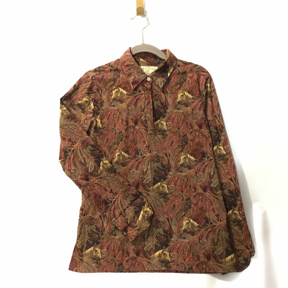Bit and Bridle Medium Equestrian Paisley Single Button Long Sleeve Shirt